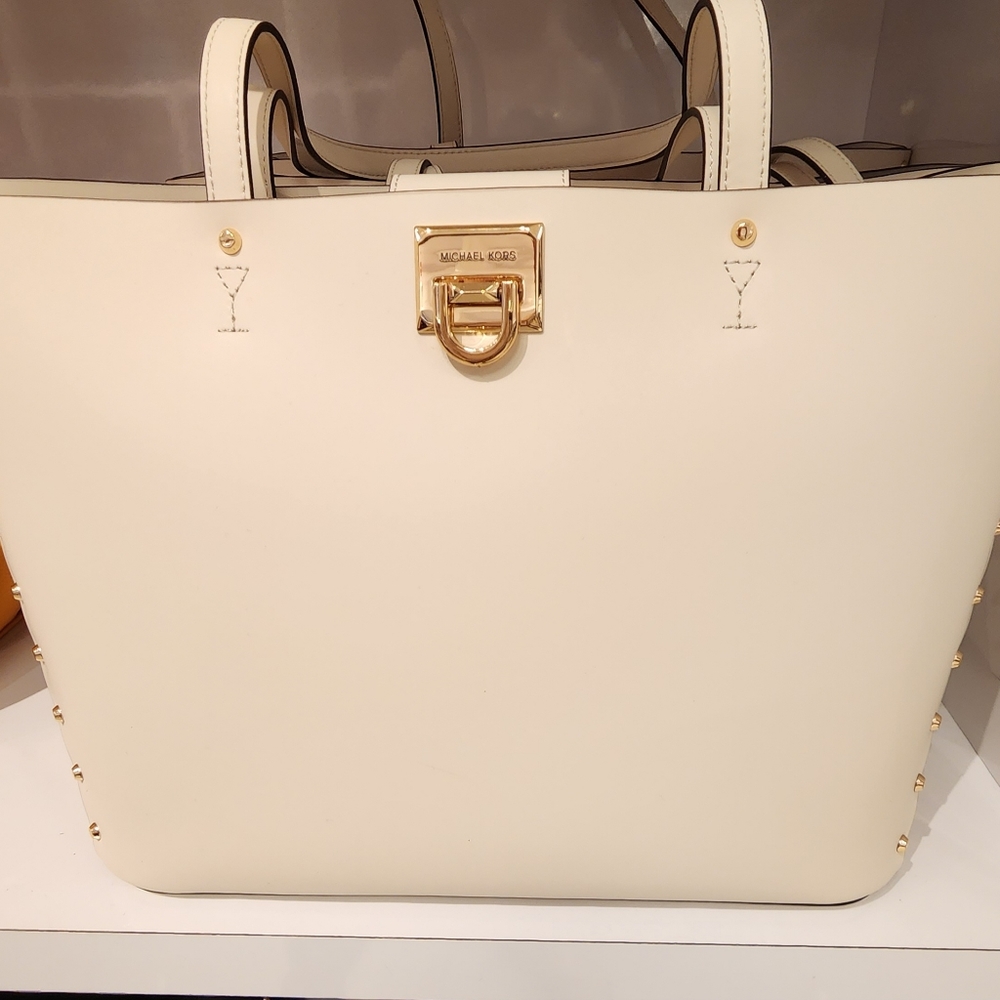 Michael Kors Women's Manhattan Smooth Leather Shoulder Tote Bag/Lt Cream/NWT/